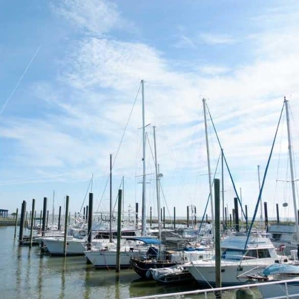 Boats docked in marina in Port Lavaca, Texas
