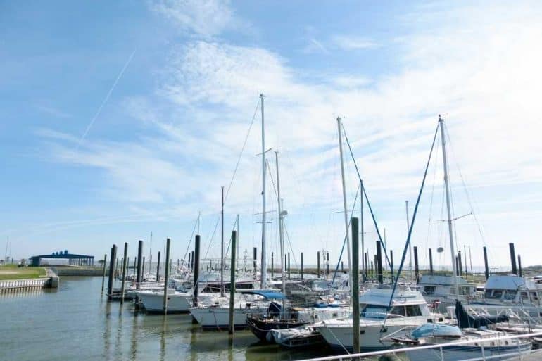 Boats docked in marina in Port Lavaca, Texas