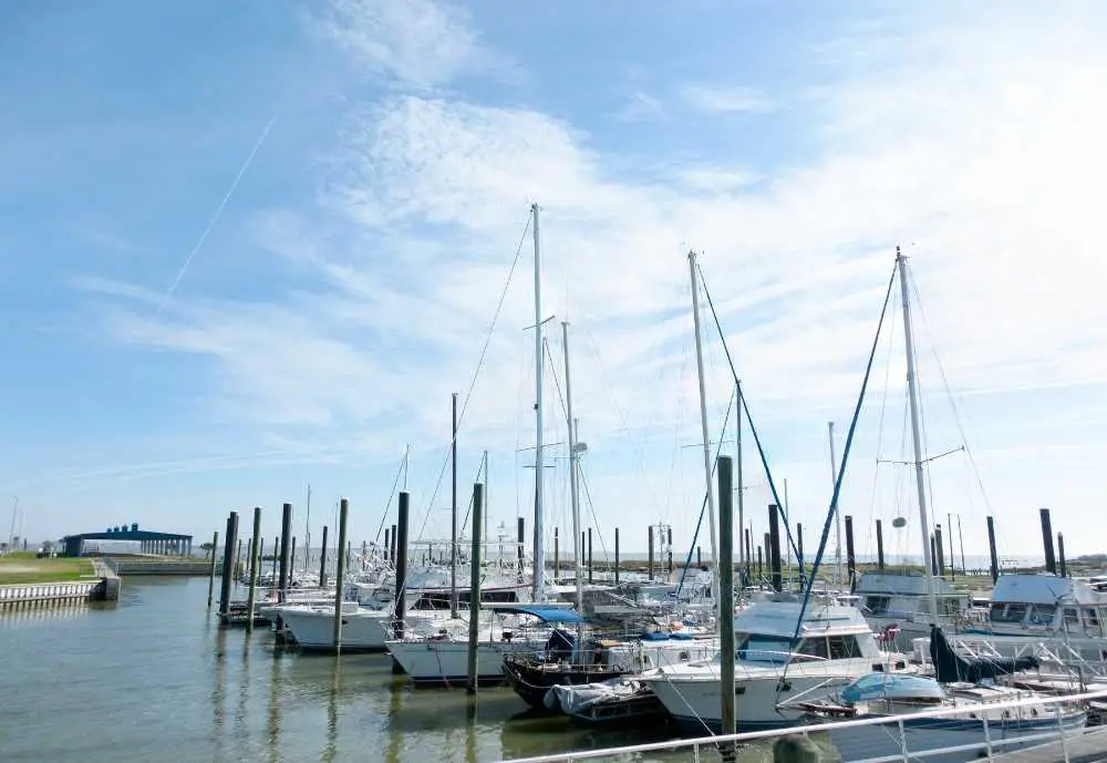 Boats docked in marina in Port Lavaca, Texas