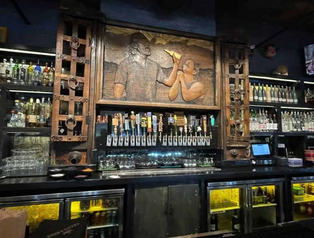 Bar and wooden sculpture inside Tacos & Beer, Las Vegas, Nevada.