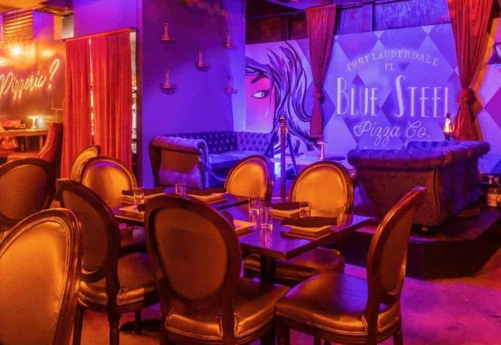 eclectic interior of Blue Steel Pizza, best pizza in Fort Lauderdale