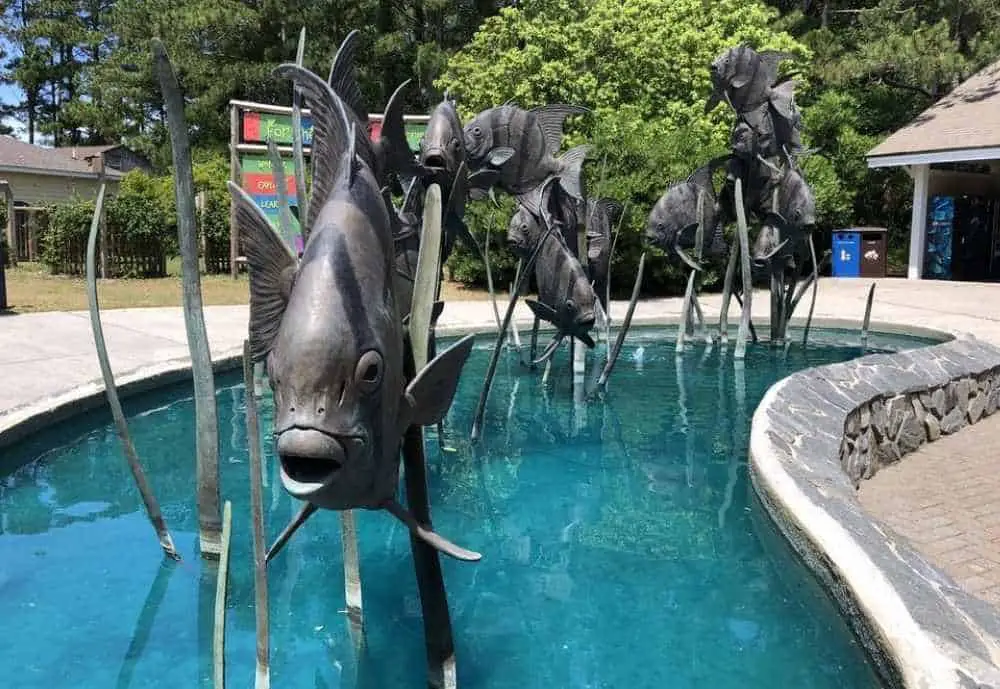 Sculptures in front of North Carolina Aquarium at Roanoake Island, fun things to do on the weekend 