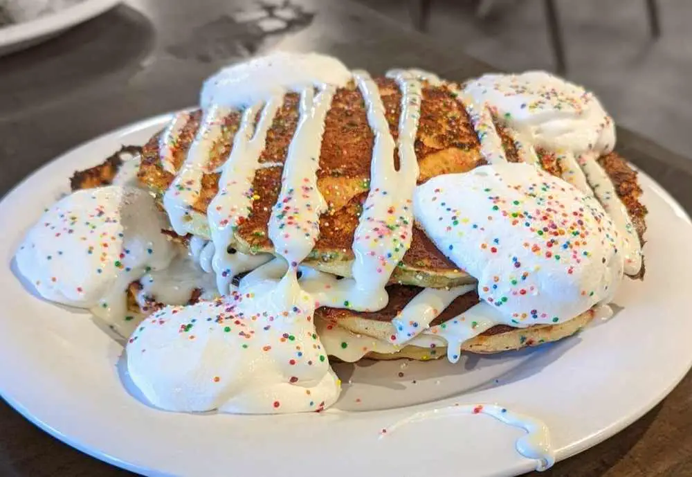 Birthday cake pancake, Baja Cafe, best breakfast in Tucson, AZ