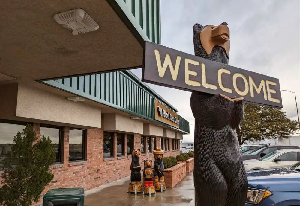 Cute entrance to Black Bear Diner in El Paso, Texas