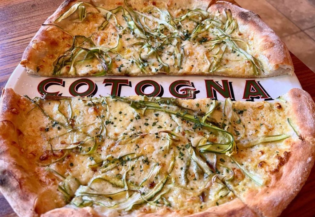 asparagus pizza at Cotogna in San Francisco, CA