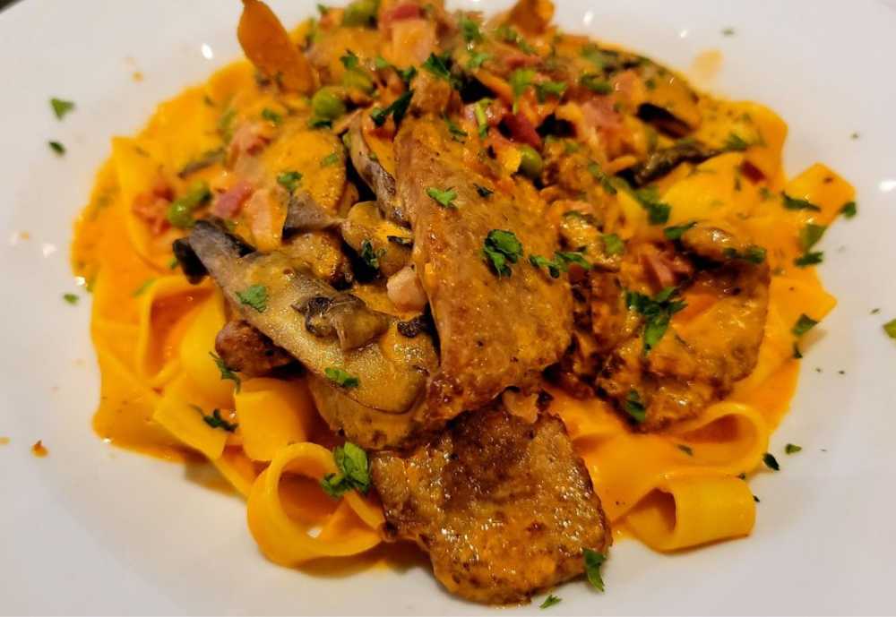 Pappardelle with Italian bacon and sausage at Fratellino Italian restaurant in Miami Florida