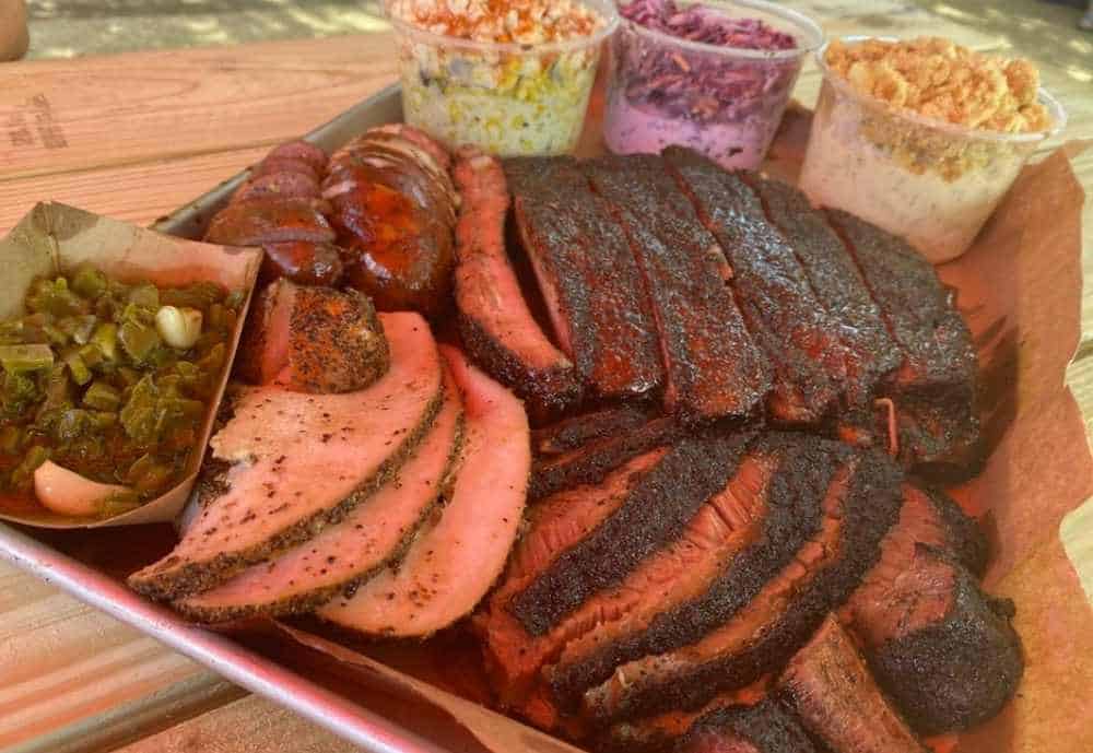 BBQ platter at 2M Smokehouse in San Antonio Texas