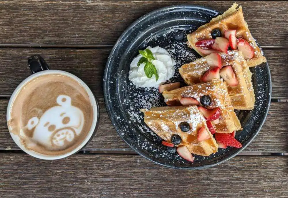 Churro waffle and latte at Cafe Cultura in Santa Ana California