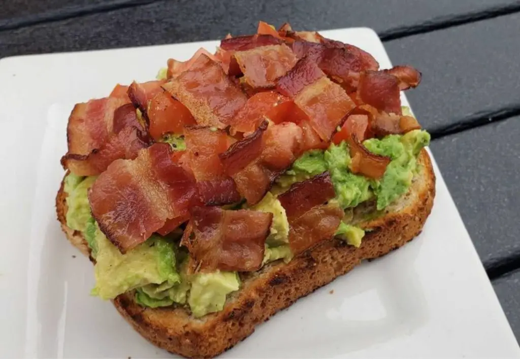 Avocado toast with bacon and tomato at Gather restaurant in Chesapeake VA