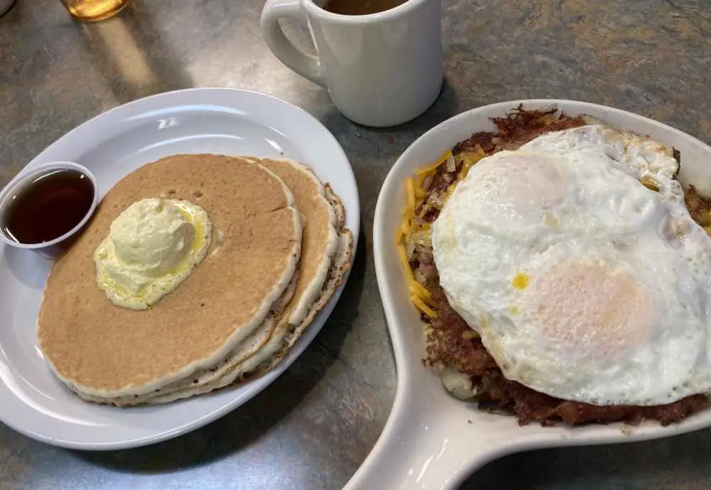 Corn beef skillet with pancakes at Southside Grill in Anchorage, Alaska