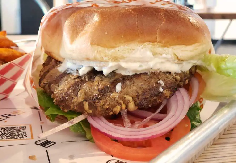 greek lamb burger at MiBurgers in Stockton CA