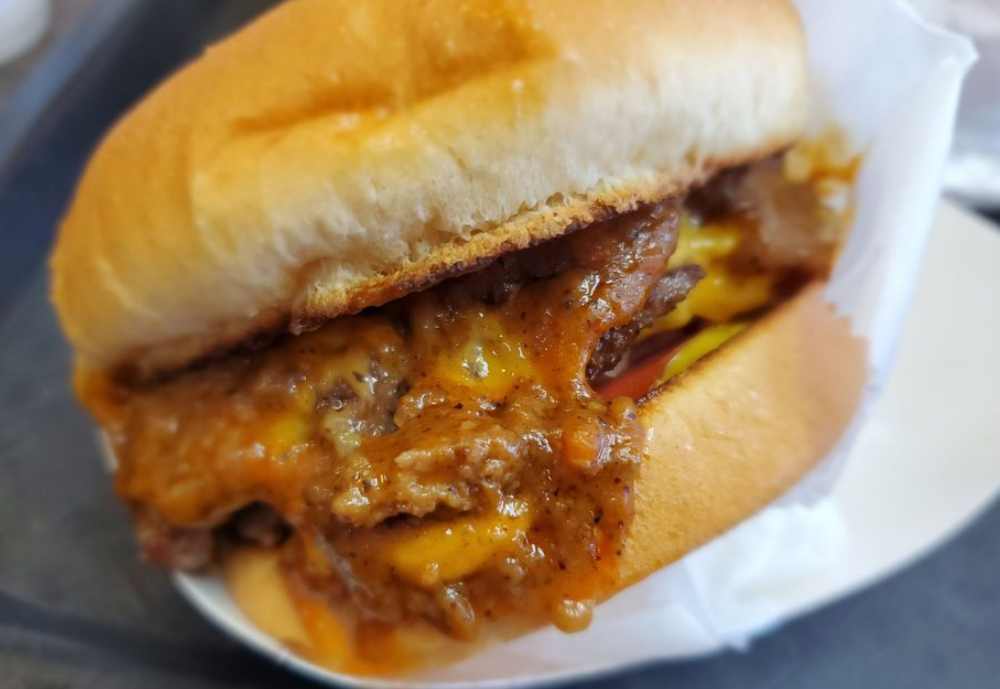 Double Chili cheeseburger at Chubz famous chiliburgers in Charlotte, NC