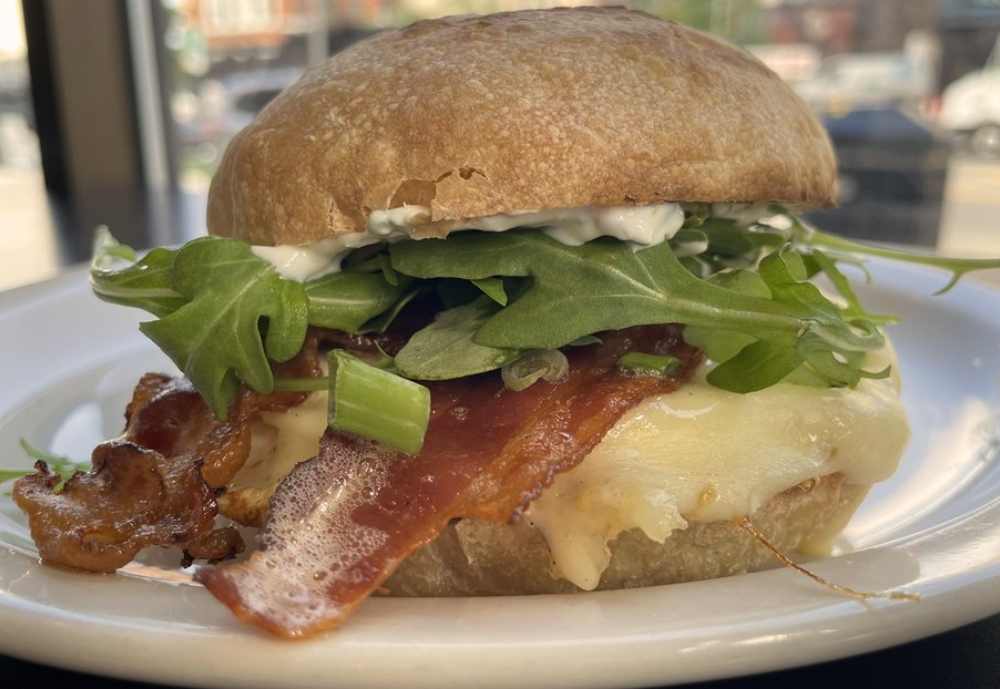 A breakfast sandwich with fresh ingredients from Jack's Corner Cafe in Buffalo New York