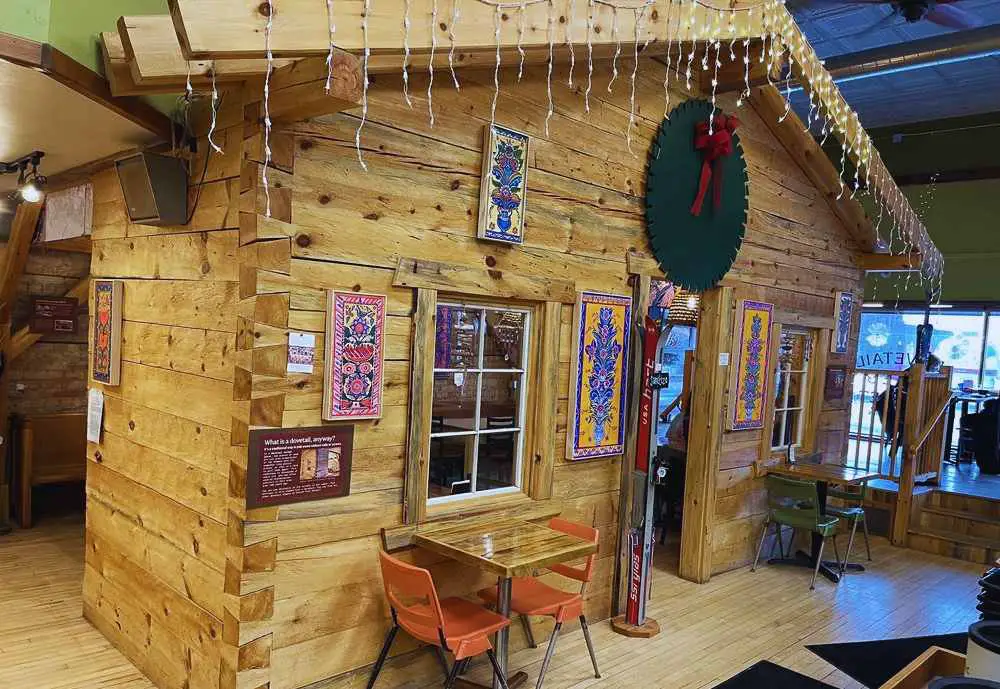 Swedish dovetail cabin inside the The Dovetail cafe, Duluth MN