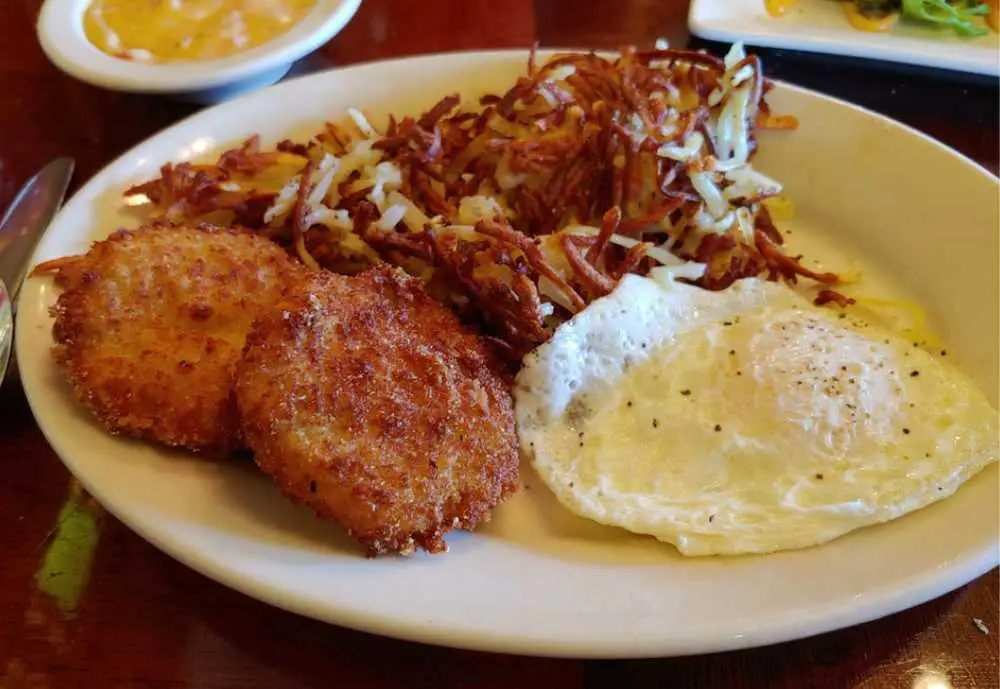 Fired Green Tomato breakfast at Frank's Diner in Spokane, Washington. A Must Try!