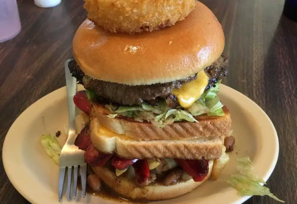 massive burger at Rosco's Burger Inn in El Paso, Tx