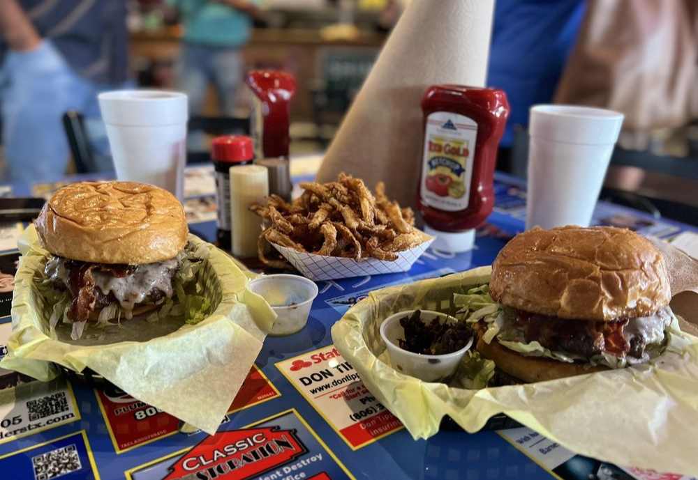 burgers with fried jalapenos at Blue Sky in Amarillo, Texas. 