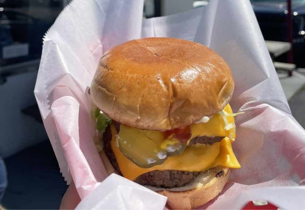 a double cheeseburger at P.B.'s Takeout in Winston Salem NC