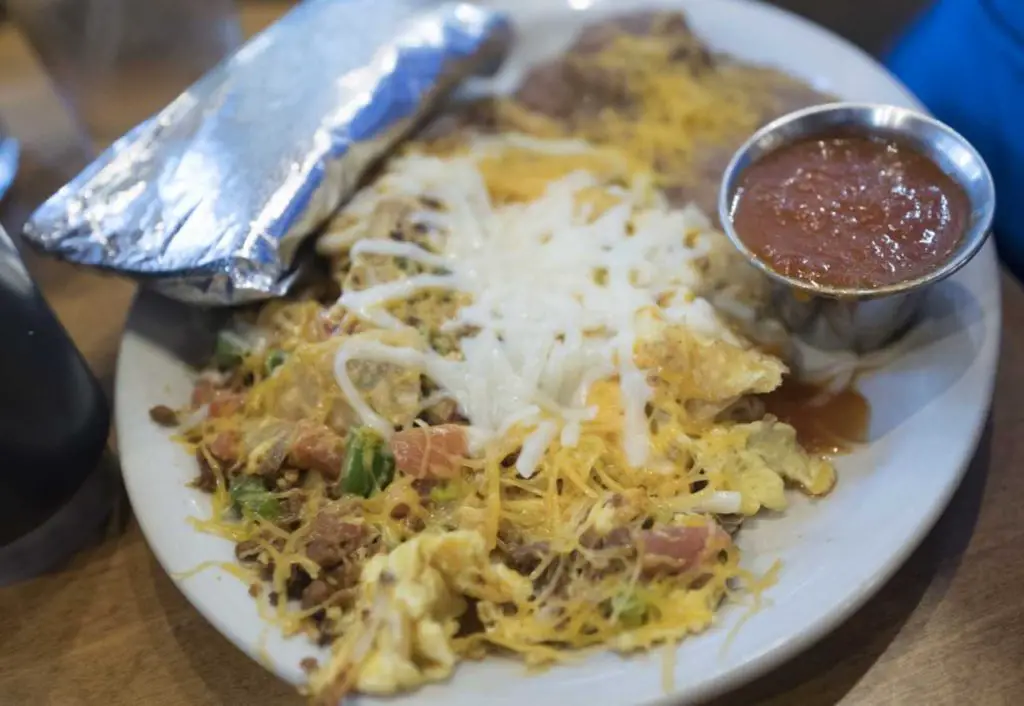 A plate of Migas at Cafe Java in Round Rock, Texas