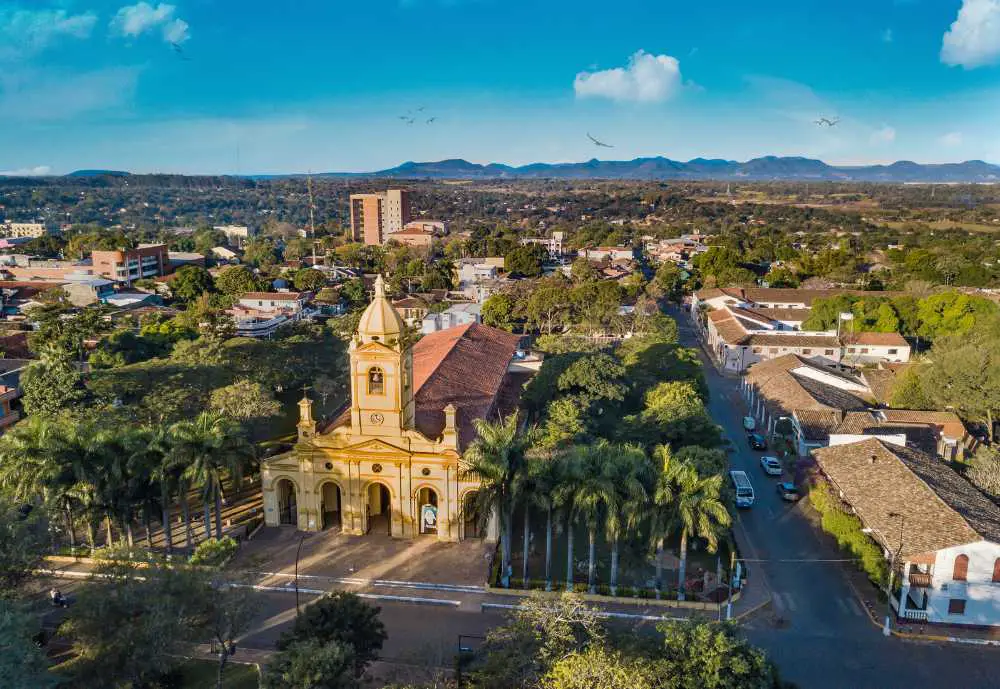 Aerial view of the big new church in Villarrica - Paraguay