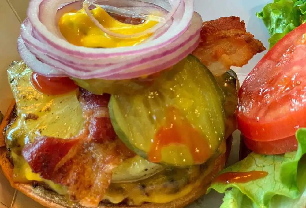 the pineapple bacon burger from Kirk's Steakburger in San Jose, California