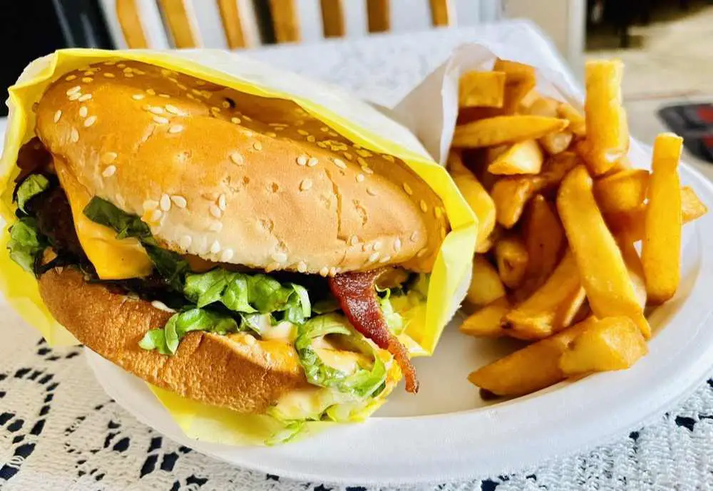 burger and fries at Phil's Charbroiled Burgers