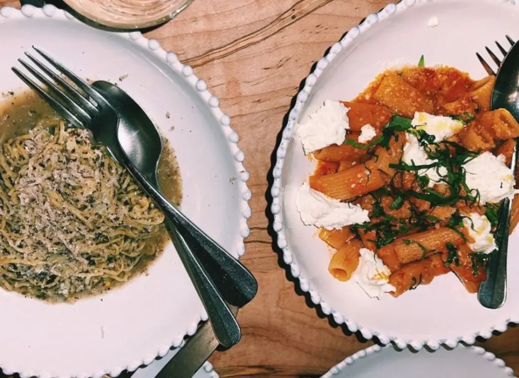 Truffle Tajarin (left) and Penne alla Spicy Vodka Tomato Cream Rigatoni (right) 