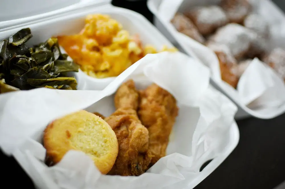 fried chicken, collard greens, mac-n-cheese