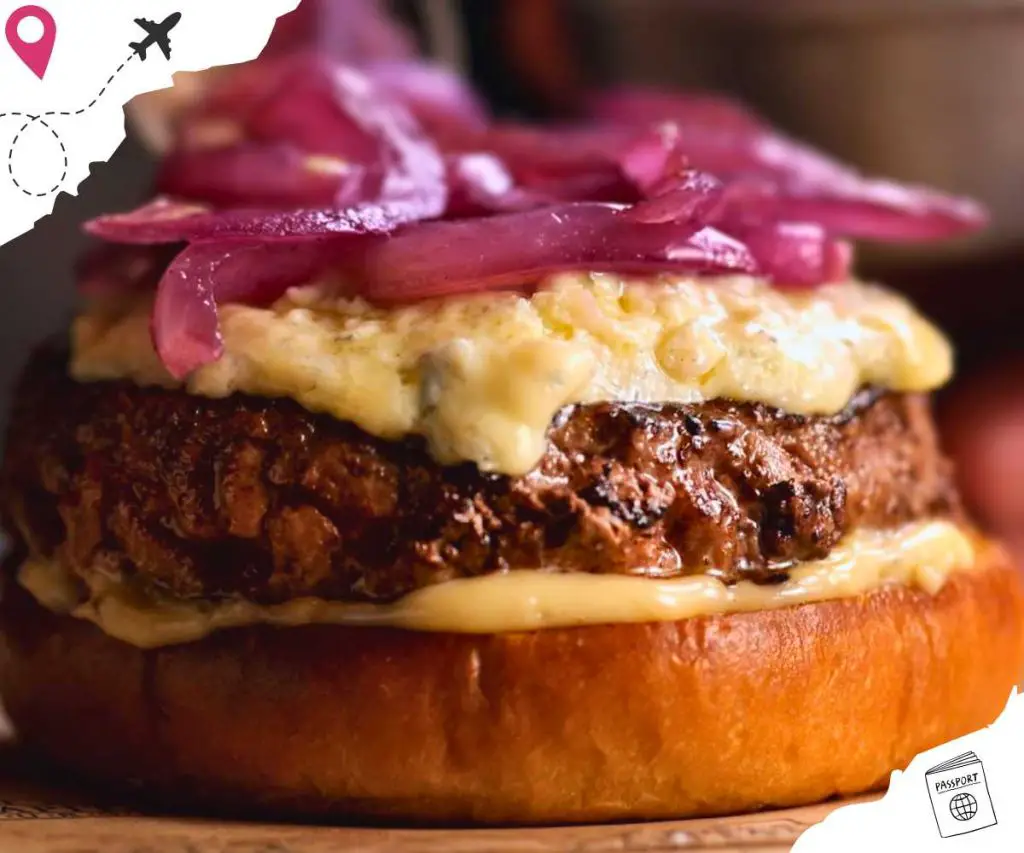 Close-up of the Blue Cheese and Truffle Burger.