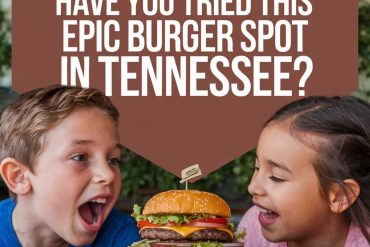 Delicious burger from Tennessee, with kids excitedly about tasting the epic burger spot. Perfect for food lovers or those exploring Tennessee's top burger restaurants.