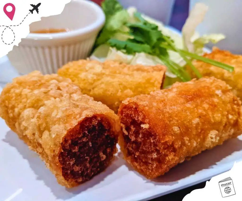 A plate of fried spring rolls.