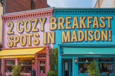 Brightly colored restaurant exterior in Madison celebrating cozy breakfast spots, perfect for travelers seeking delicious morning dining experiences in Wisconsin's lively city.