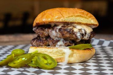 queso Blanco burger at whiskey foxtrot burger shoppe in Homewood alabama