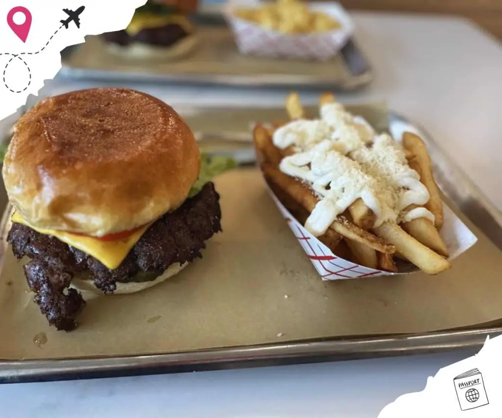smash burger and truffle fries at the Barcelona in Winston salem