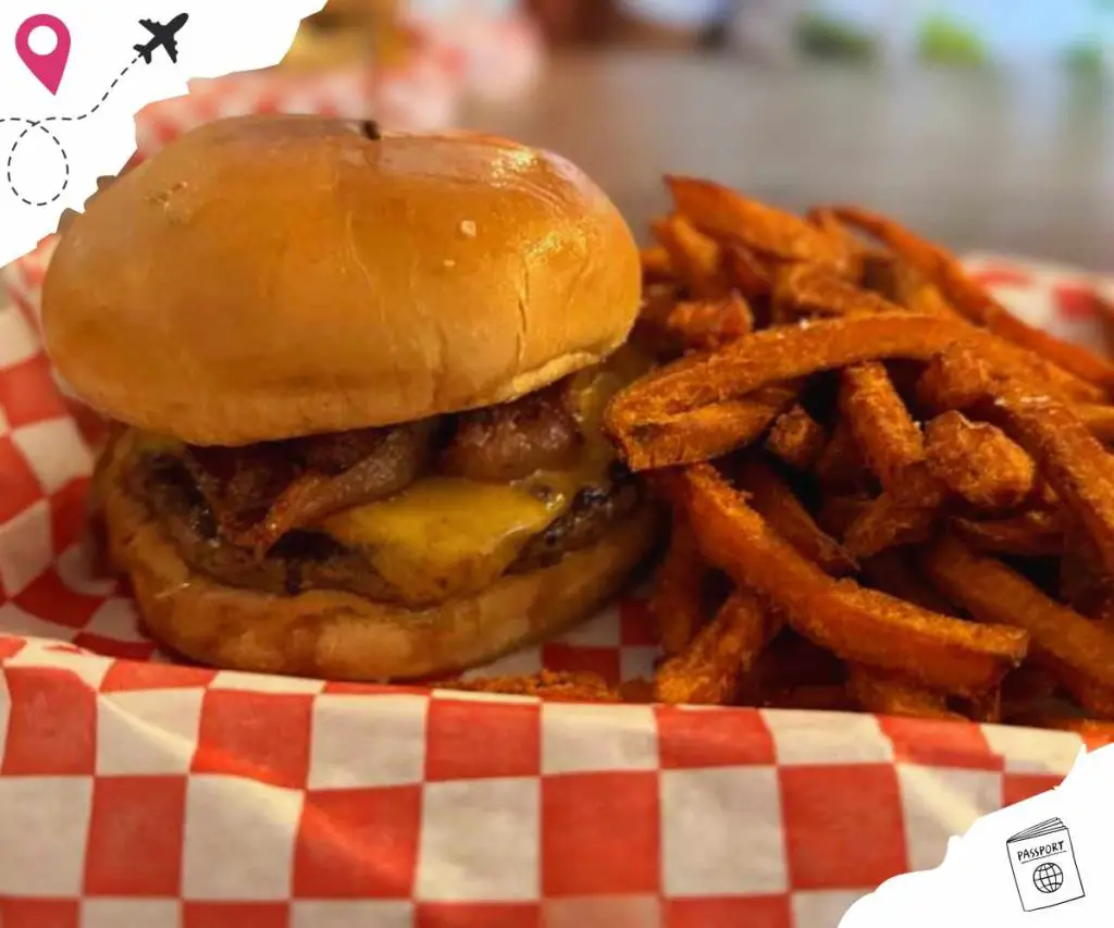 cheeseburger with fries at burgers and brews glendale