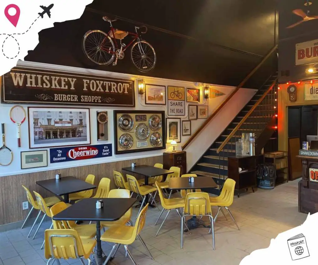 inside whiskey foxtrot burger shop in Birmingham al