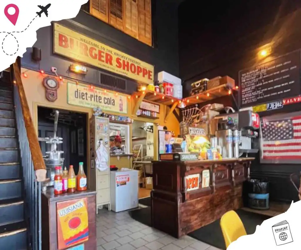 inside whiskey foxtrot burger shop in Birmingham alabama