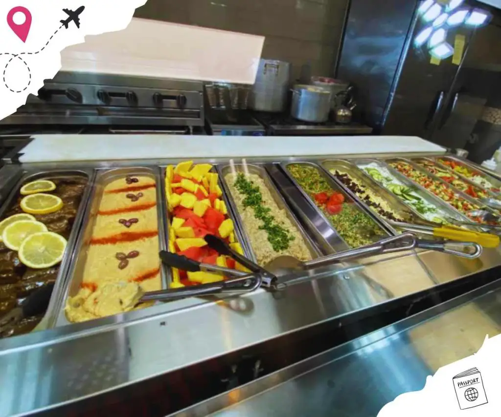 spread of buffet items at chickpeas mediterranean buffet in Las vegas