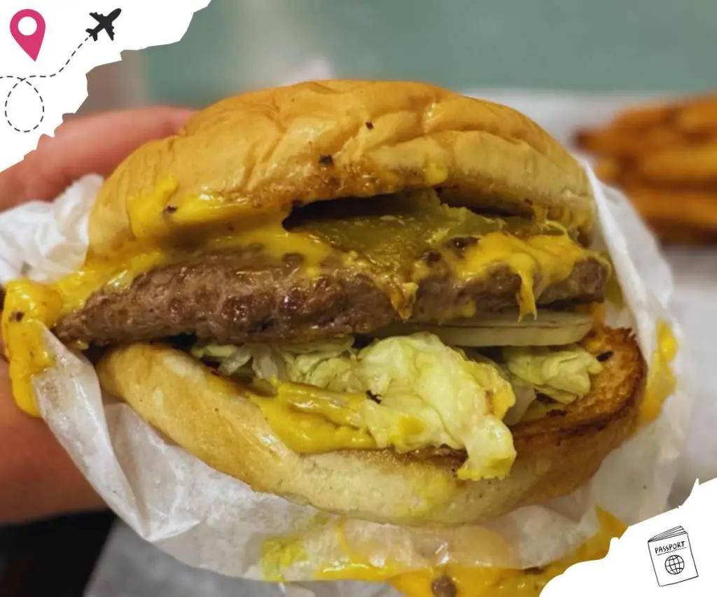 giant hamburgers with green chiles