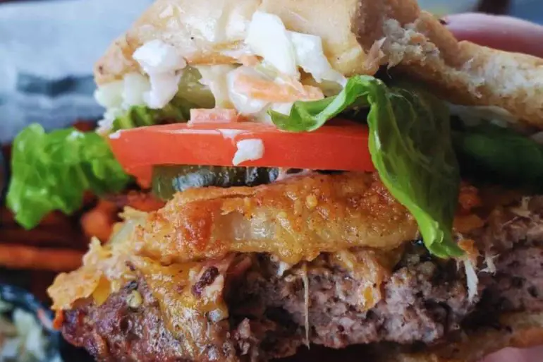 delicious burger at higher ground CHar house in Chapin south carolina