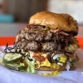 huge burger at Duke's old fashioned onion burgers in la Mesa San Diego california