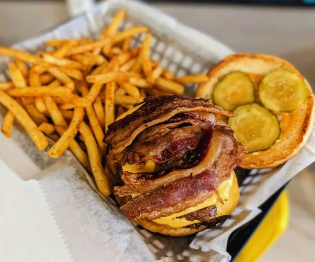 Double Park Burger with fires at the park diner in Cincinnati Ohio