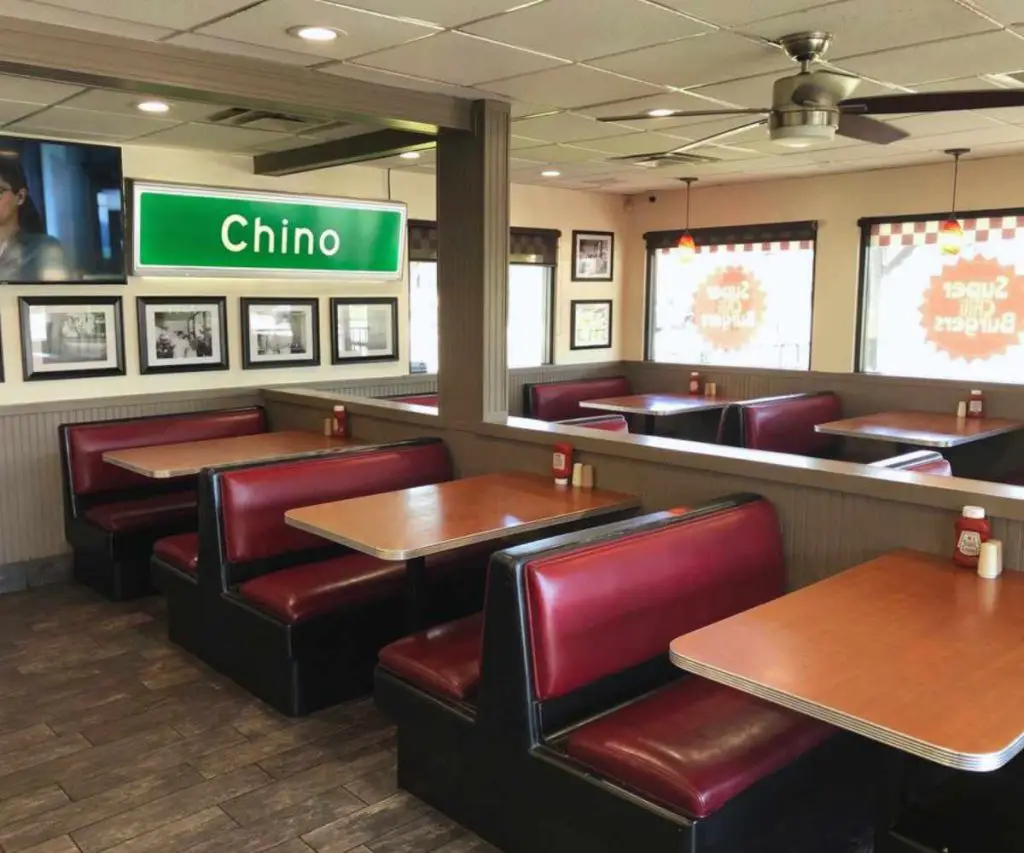 inside view of super Chili Burgers in Chino california