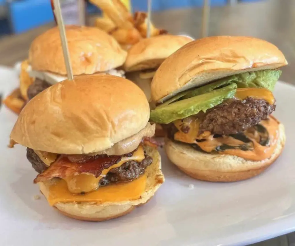 several burgers at hamburgerseria in Joliet il