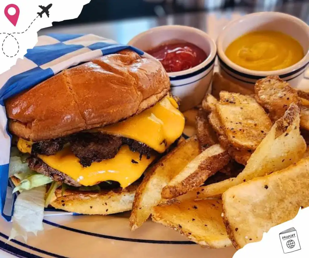 hamburger and wedge fries at hank's garage and grill in Shawnee kansas