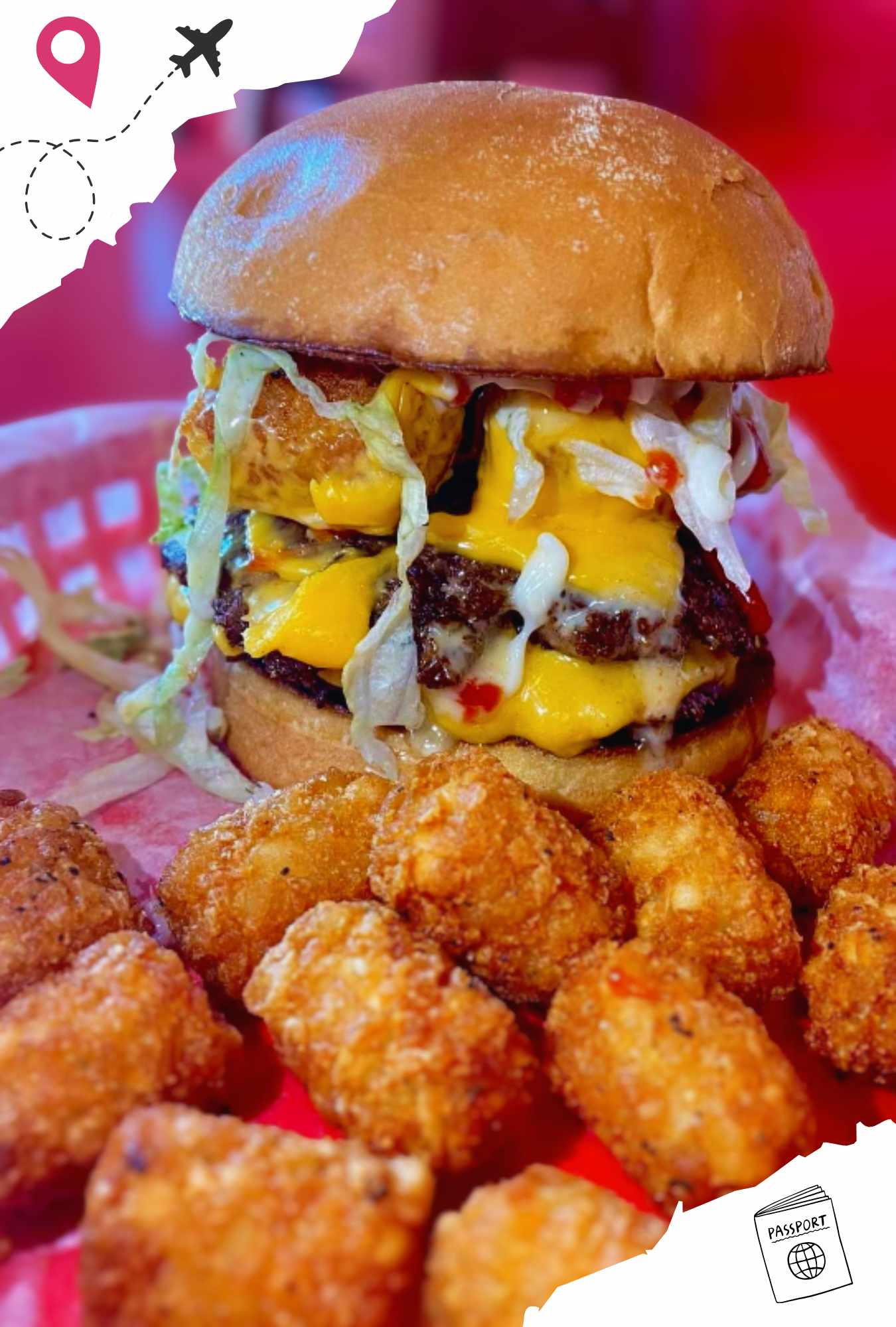 Burger with tots at beth's burger bar in lake Mary fl