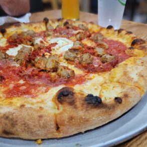 deep dish pizza at v Pizza in Cary north carolina