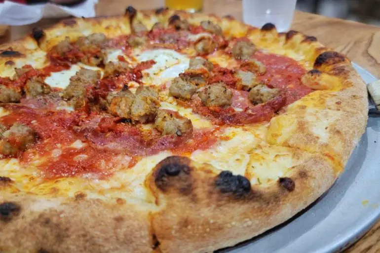 deep dish pizza at v Pizza in Cary north carolina