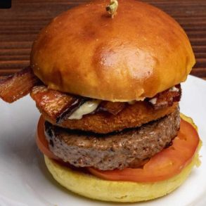 a huge burger at left bank burger bar in Jersey City New jersey
