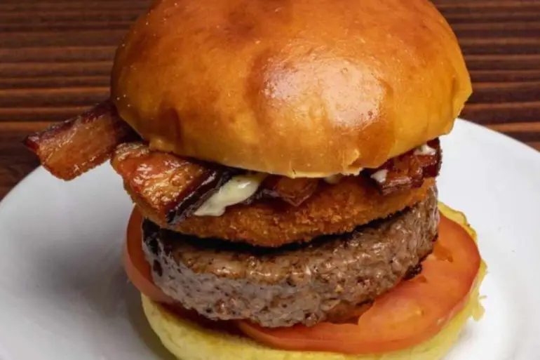 a huge burger at left bank burger bar in Jersey City New jersey